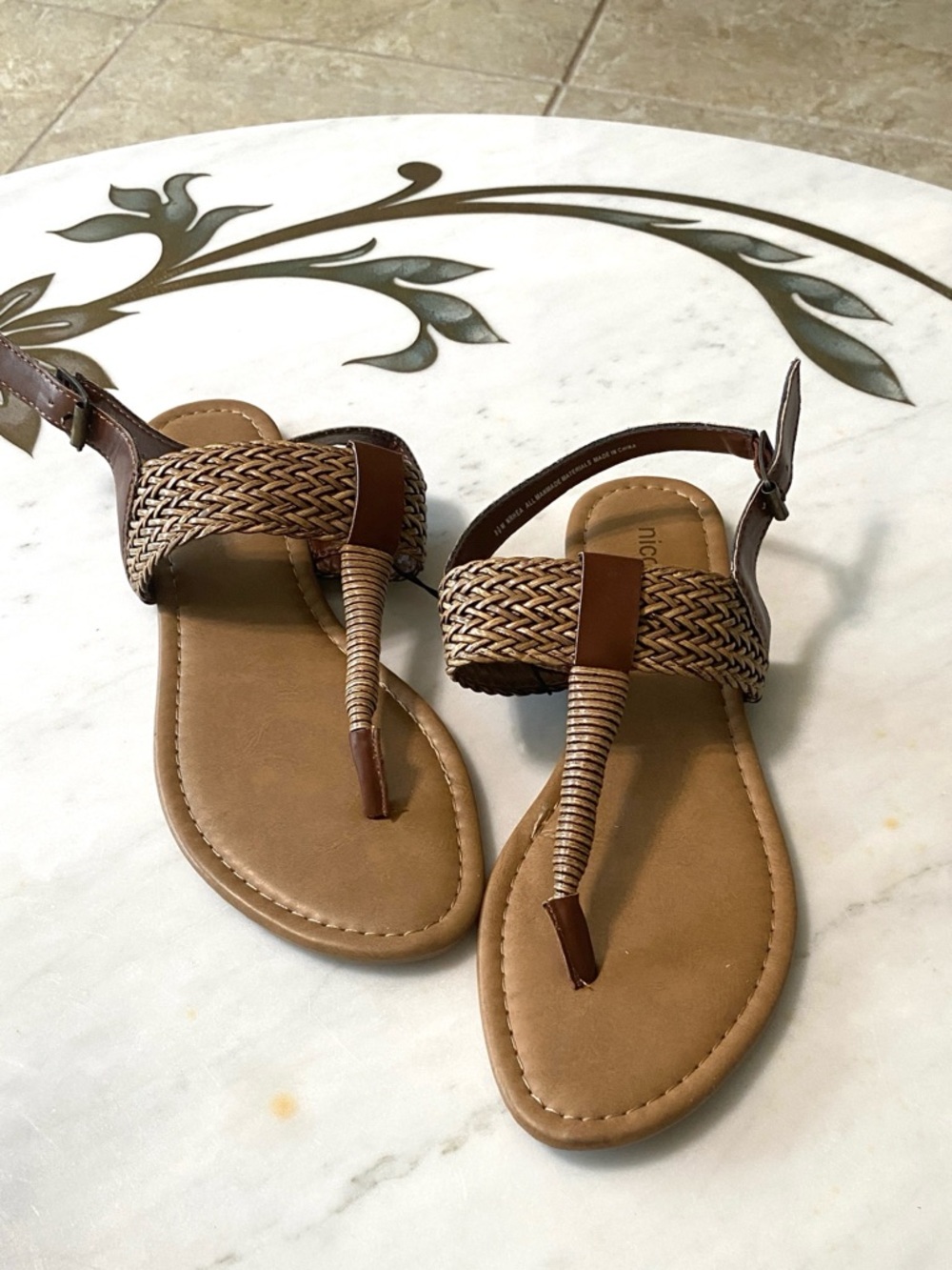 New Nicole PU Leather Straw Sandals
